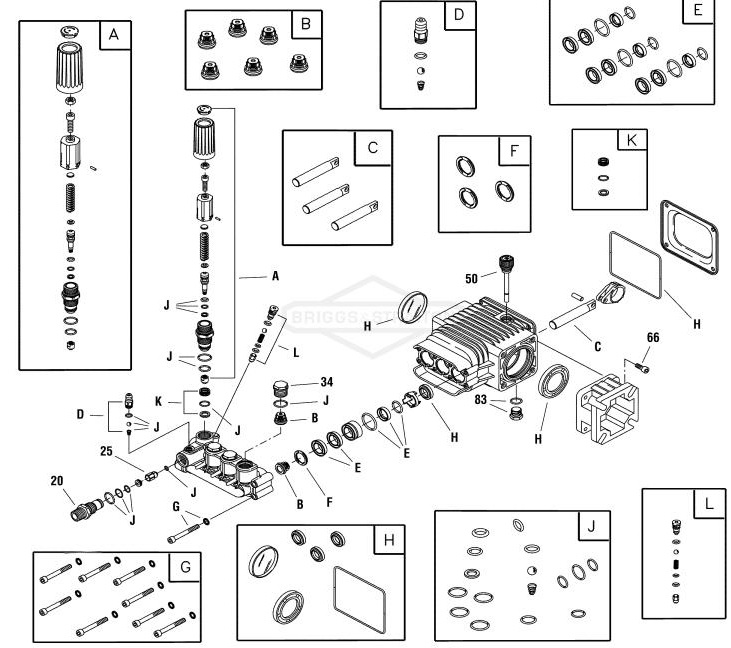 020630 pump Pressure Washer Replacement parts, breakdown and pump repair kits